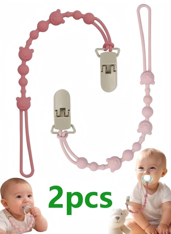 2 Pack Silicone Dummy Clip, Universal One Piece Easy-Clean Pacifier Clips Fits Most Pacifiers And Teething Toys, Baby Dummy Strap Clip For Newborn Baby Shower Boys Girls - Image 1